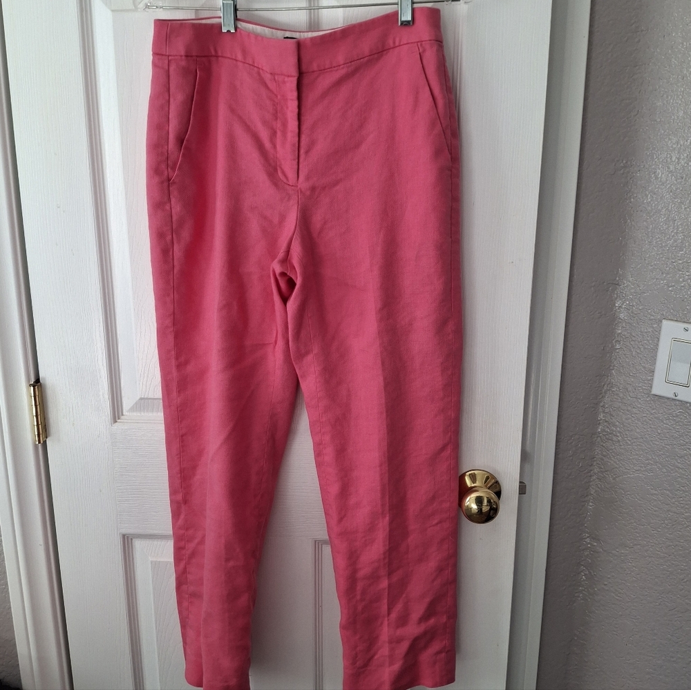 J. Crew Kate Straight Leg Pants Women Sz 4 Pink Linen Blend Lined Classic Chic